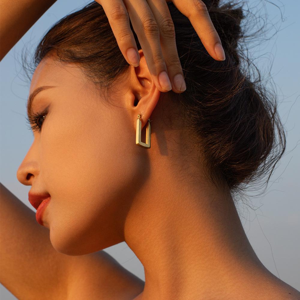 18K Gold-Plated Geometric Square & Large Circle Earrings for Women - 316L Stainless Steel