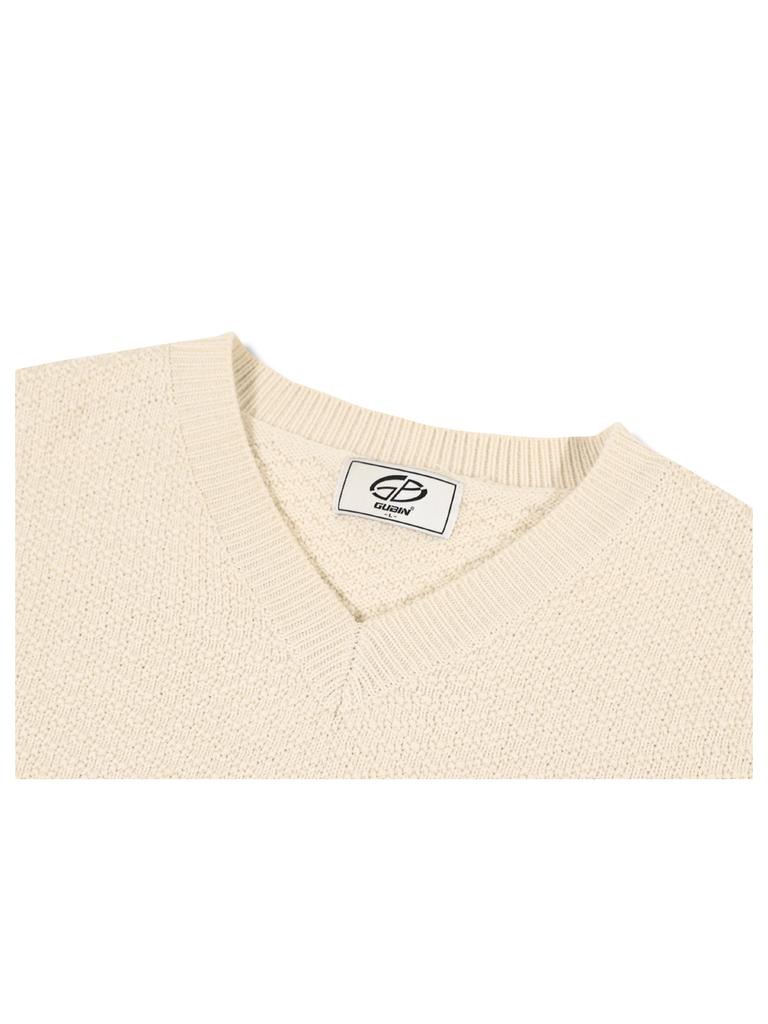 GUBIN Retro Pattern V-Neck Knit - Ivory