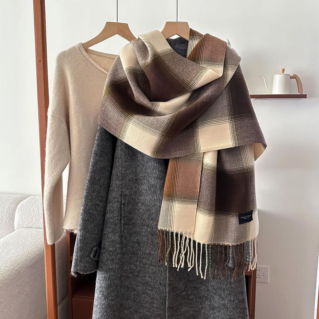 Autumn Women Winter Plaid Color Fringe Double-Sided Scarf, Classic Fashion Colorful Plaid Warm Scarf Shawl Versatile Neck Warmer