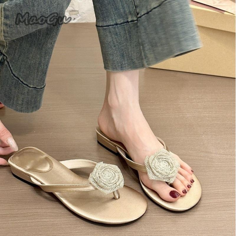 Flower Women Flats Slippers Clip Toe Flip Flops Ladies Casual Woman Shoes 2025 Summer Sandals Beach Slides Mujer Zapatos Size40