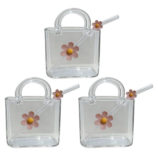 Skleněný hrnek ve tvaru kabelky 750 ml Průhledný Kreativní termohrnek na džusy Koktejly Ledovou kávu Roztomilá skleněná peněženka Dekorativní akvarium Váza Kabelkové vázy na párty