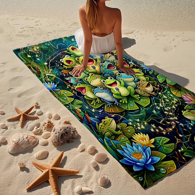Frogs Singing In The Pond Beach Towel, Super Soft Microfiber, Gift for Her/Him, Birthday, for Pool, Beach, Travel, Home Decor Fan gifts