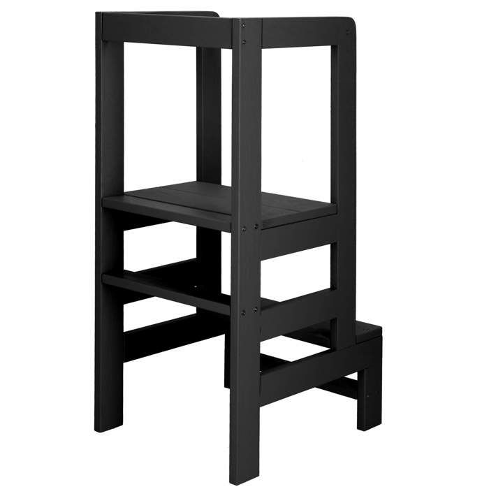 Springos® Tour d'apprentissage et observation pour enfants, Montessori Kitchen Helper en bois massif | DIY - Noir