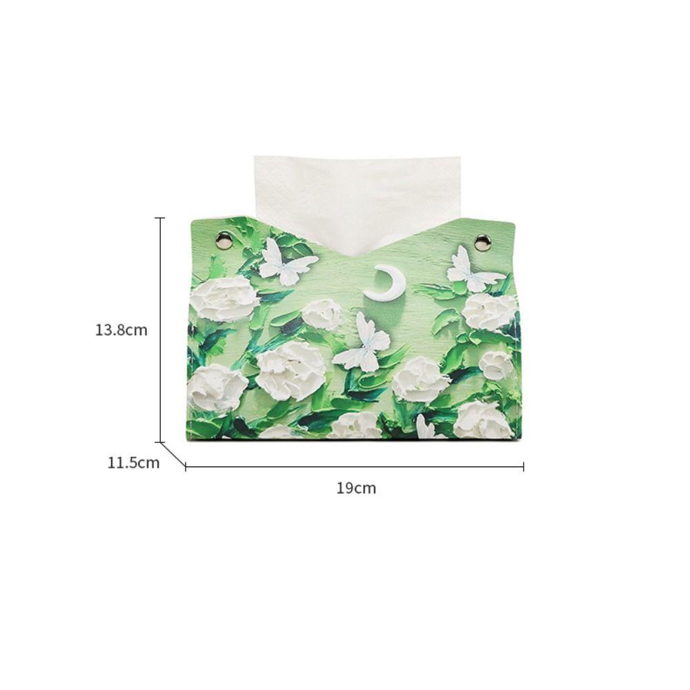 Vintage PU Leather Tissue Box Holder Oil Painting Durable Napkin Container Decorative Car Tissue Box Bathroom