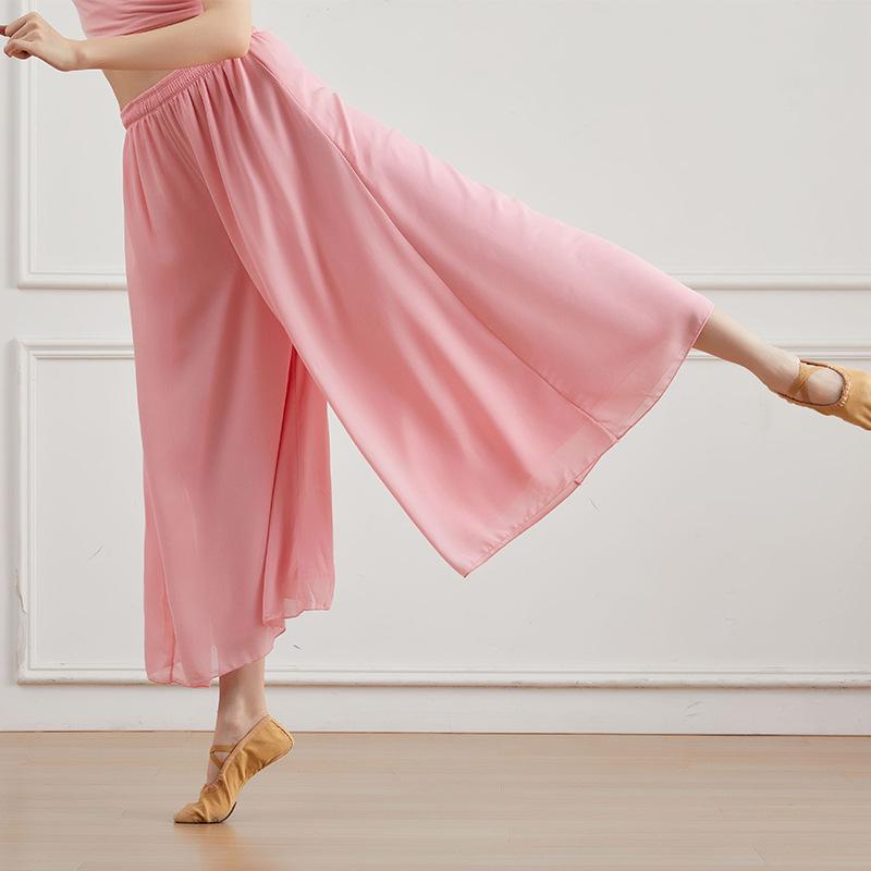 Women's White High Waist Chiffon Dance Pants - Wide Leg, Flowy, Modern Performance Wear