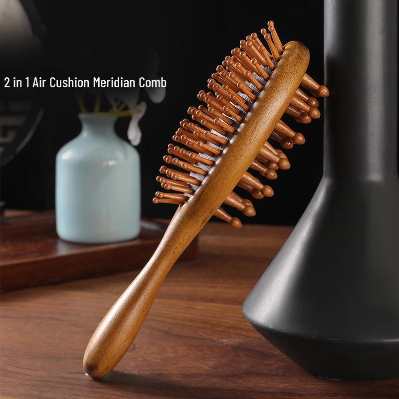 

Двусторонняя массажная расческа с воздушными подушками из сандалового дерева для борьбы с выпадением волос и оздоровления кожи головы