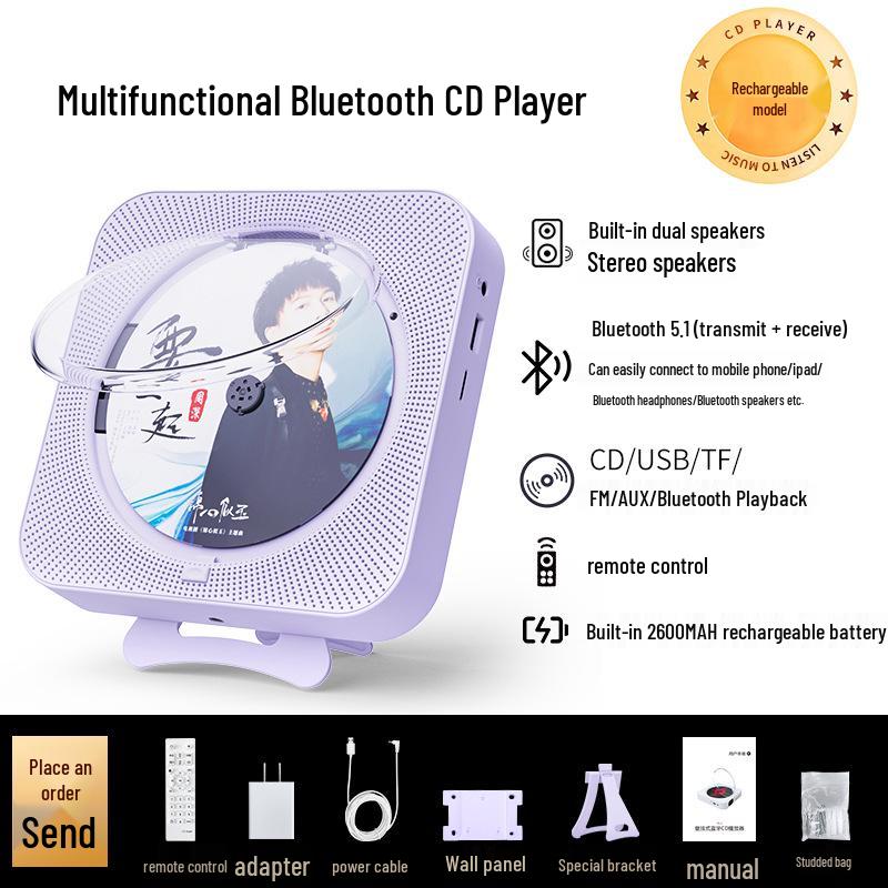 Wall-Mounted Bluetooth CD Speaker & Music Player with Cover - Early Education Learning Repeater & Radio MP3 Player