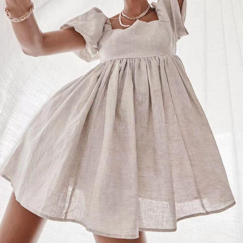 European and American New Sexy Square Collar Puff sleeve Dress Square Neck Bubble Sleeved Dress