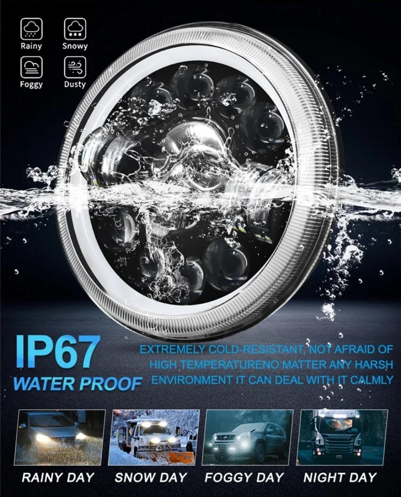 1pc Front Lamp 7" Full LED Skull, 12V Off-Road