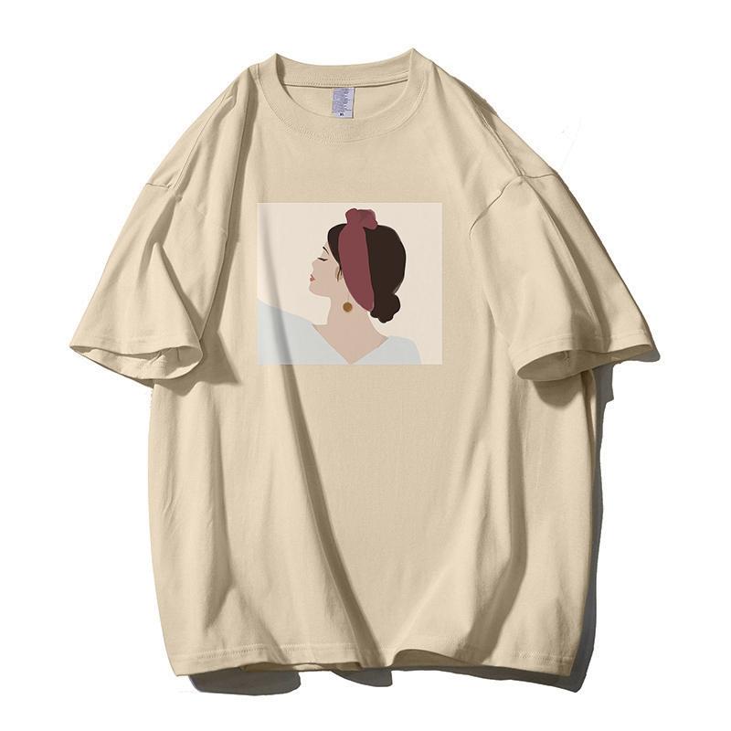 Shellsuning Oversized Casual O-neck Printed T-shirt dla kobiet 2023 Lato Proste All-match Dziewczyny Koszulki 100% Bawełna Miękki Top Podstawowe Harajuku Pary Topy