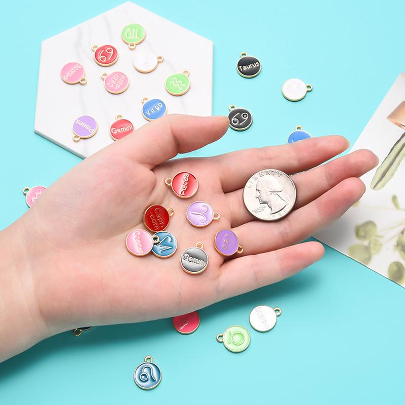 12Pcs Metal Alloy Enamel Zodiac Signs Charms Pendant Diy Hand Made Jewelry Parts