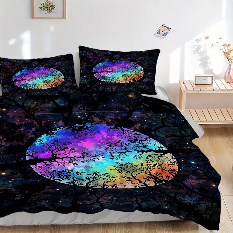 3pcs Galaxy Trees Bedding Set, Includes 1 Comforter + 2 Pillowcases, Without Pillow Inserts, Soft Comfortable, Lightweight Breathable029