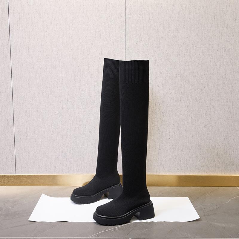 High boots women's 2026 autumn and winter new elastic knitted knee boots slim calf socks elastic boots