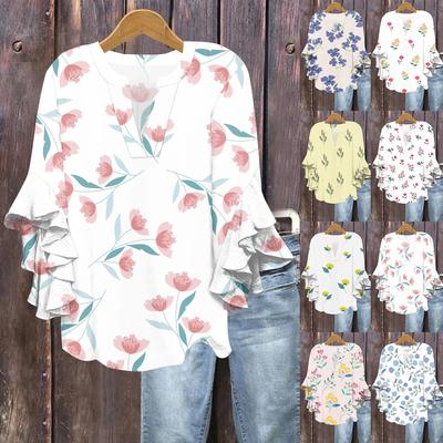 Summer Tops For Women Cute V Neck 3/4 Sleeve Blouses Floral Print Top Casual Shirts