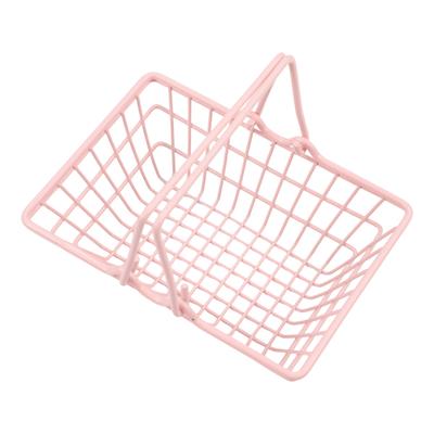 Roze Meisje Mini Opbergmandje Desktop Afwerking Cosmetica Sieraden Opbergstrik Mini IJzeren Desktop Cosmetica Make-up Opbergmand