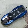 Car Remote Key Fob Case Trim Protective Cover Fit For Porsche 911/Panamera Macan Boxster(Blue Silver )