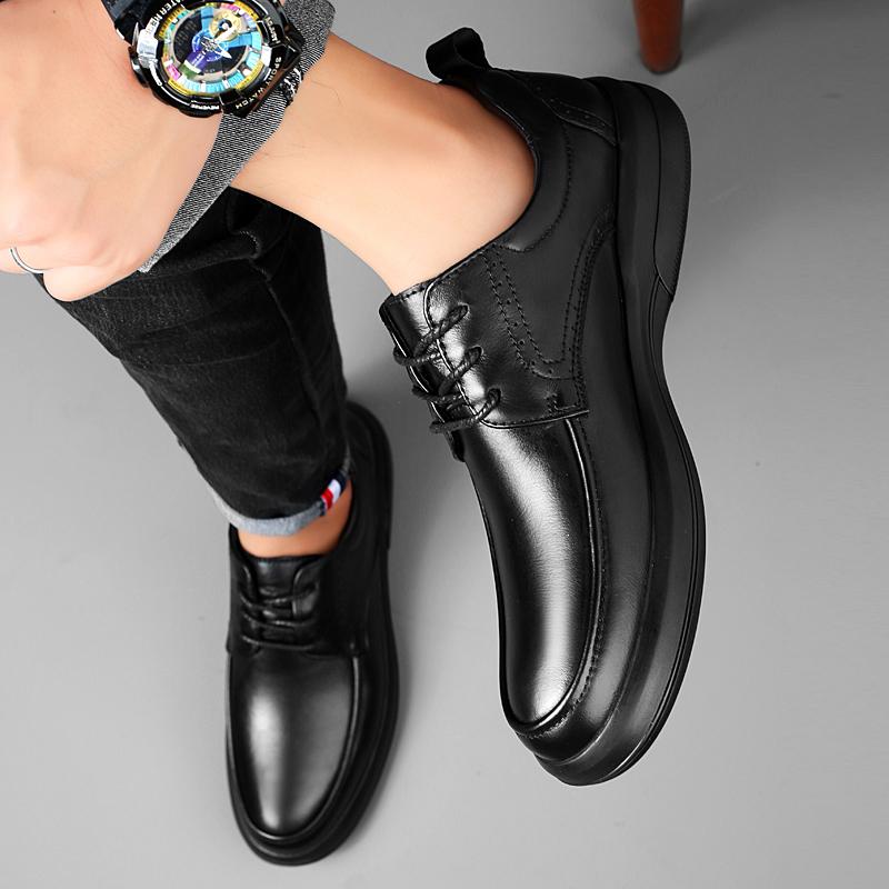 2024 New Men Business Casual Shoes Genuine Leather Soft-Soled Non-Slip Lace-Up Loafers Breathable All-Match Footwear Dress Shoes