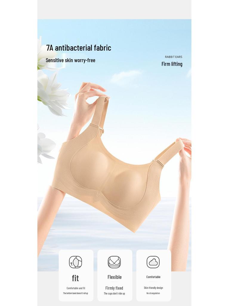 Women's No-Wire Support Bra: Comfortable, Side-Smoothing, Anti-Sagging, Thin Style with Wide Straps