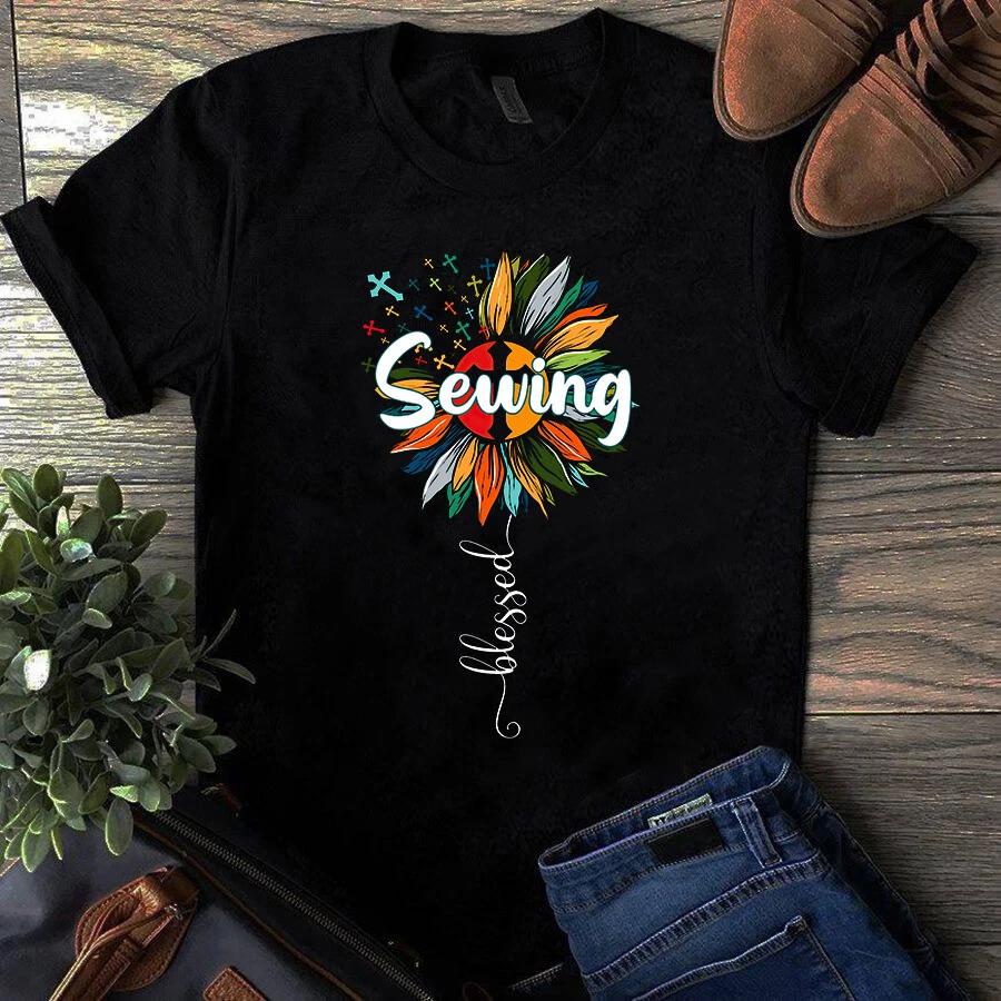 Men s and Women s T-shirts Sunflower Blessed Christian Sewing Quilting XL