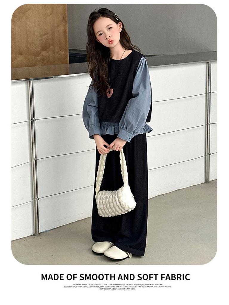 Autumn 2025 Girls' Three-Piece Set: Stylish Vest, Shirt & Wide-Leg Pants