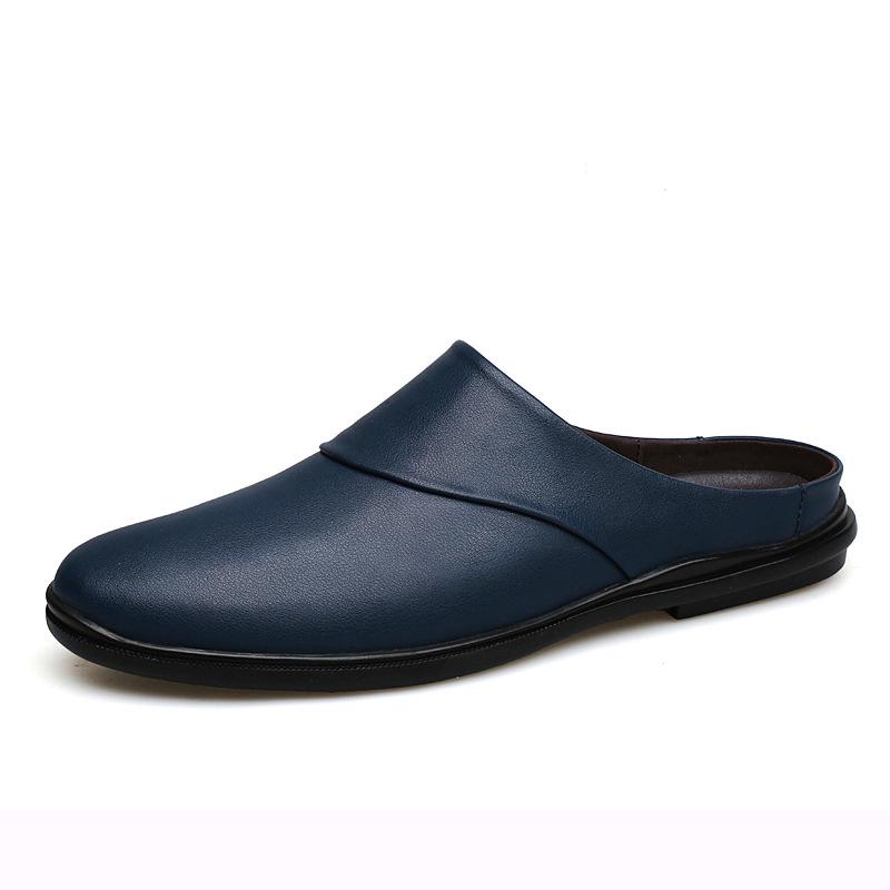 Men s Leather Mules: Half-Open, Low-Top, Slip-On, Casual Cowhide Shoes for Spring & Summer 38