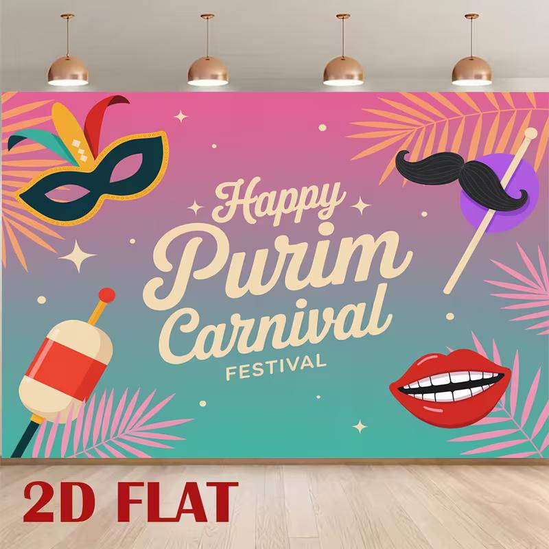 2D Happy Purim Carnival Festival Photography Backdrop 47.2x31.5inch/120*80cm
