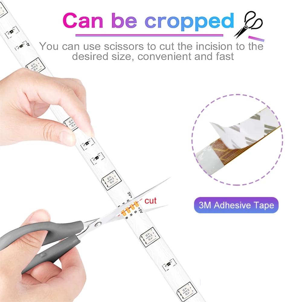 5-30m RGB LED Strip Lights 5050 Bluetooth APP Control Color Changing Light Flexible LED Lamp Tape Ribbon for Room Decoration Backlight