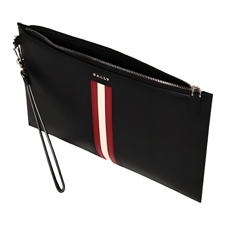 Bally Tenery Lt Classic Red And White Striped Commuter Fashion Design Leather Clutch Men Clutch Black 6232048