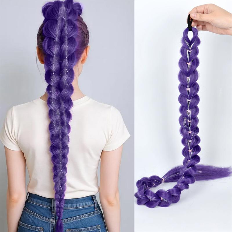 32 Inch Long Purple Synthetic Braided Ponytail Wig Hair Extension for Women Teens Daily Cosplay Festival Fashion Looks
