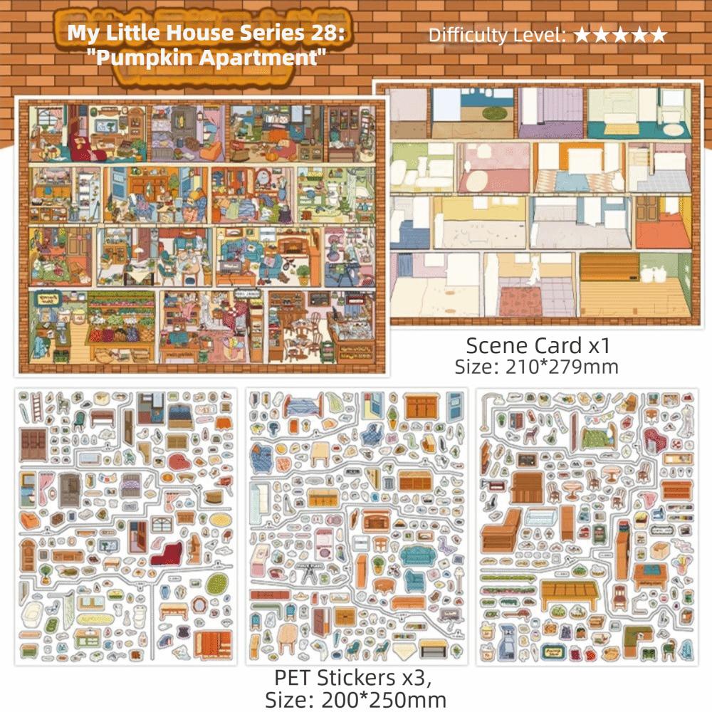 3D Miniature Landscapes Stickers Collection Pumpkin Apartment PET DIY Cabin Scene Sticker DIY Crafts Removable