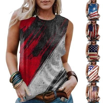 Women's Summer Tank Tops Casual Fashion Sleeveless Tank Top Oversized American Flag Print Tops Patriotic Independence Day Memorial Day