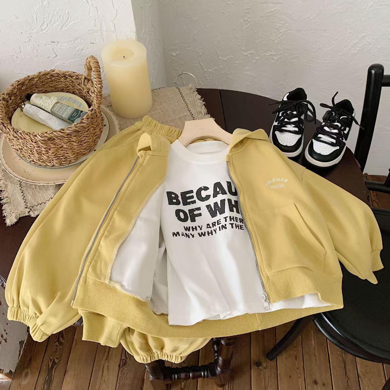 

Детский комплект Весна Осень Девочка Мальчики Буква Детский Повседневный Спортивный Комплект с Капюшоном 80cm жёлтый