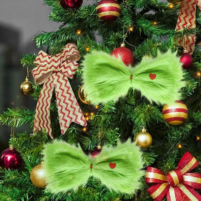 Świąteczna Kokarda Ozdoba na Wierzchołek Choinki Świąteczna Zielona Futrzana Dekoracja Ozdoba Świąteczna Dodatek do Dekoracji Choinki Wewnętrznej