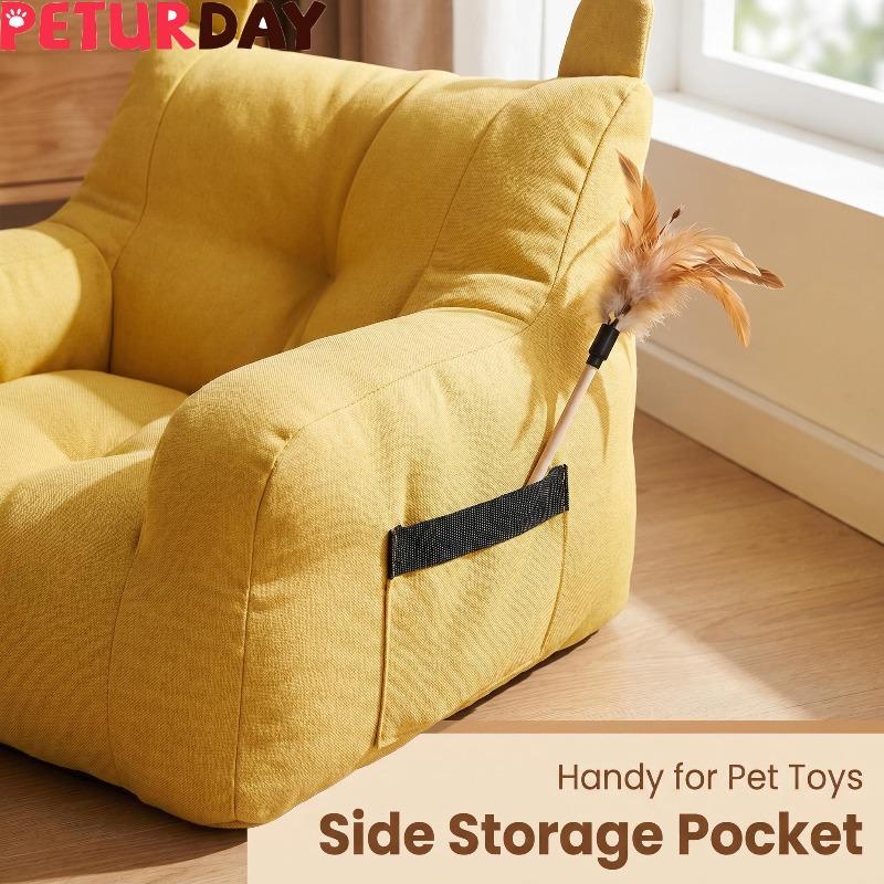 Bear Ear Pet Sofa Bed Cover is soft and replaceable, with storage pockets on the side, suitable for both kittens and adult cats, does not include