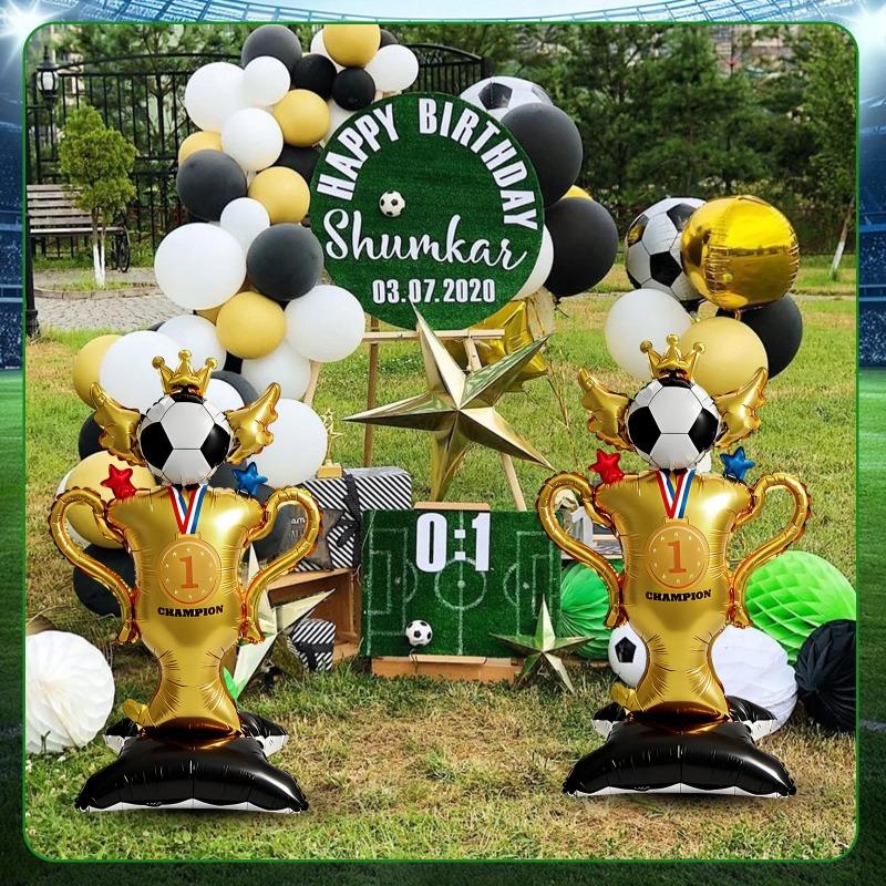 4D Standing Football & Rugby Balloons, Trophy Soccer Balloon Pile, Ideal for Birthday Party Decorations, Sports Theme Party Supplies & Gifts