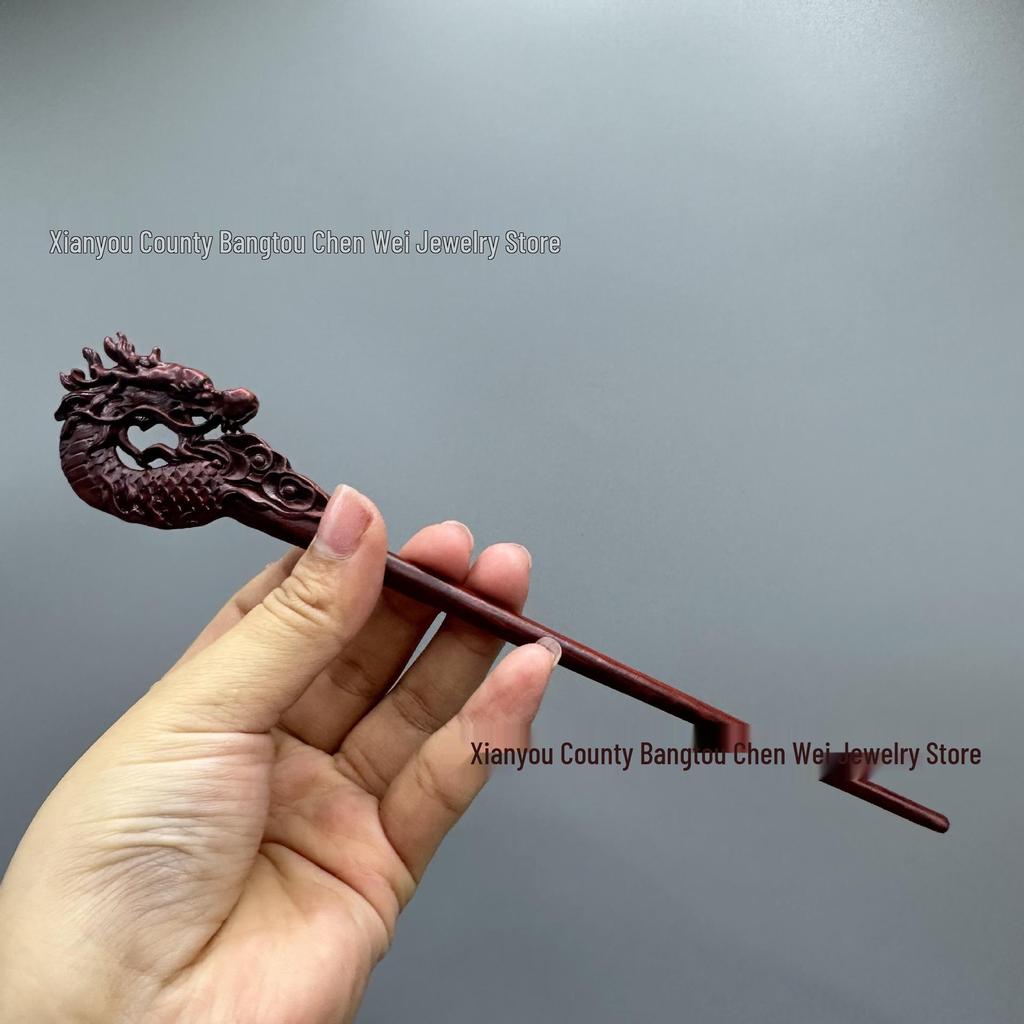 Carved Dragon Head Wooden Hairpin - Ancient Hanfu Style