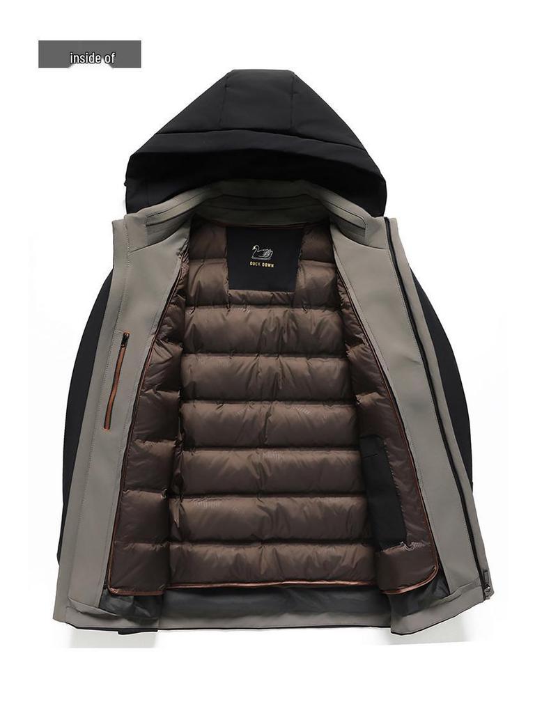 2025 Men's High-End Mid-Length Down Jacket with Detachable Liner - Cold-Proof and Casual for Autumn/Winter
