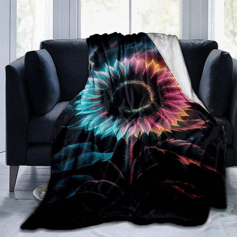 1pc Sunflower Printing Lightweight Flannel Blanket, Comfortable and Warm Blanket, for Camping Sofa Bed and Couch Office, In All Seasons