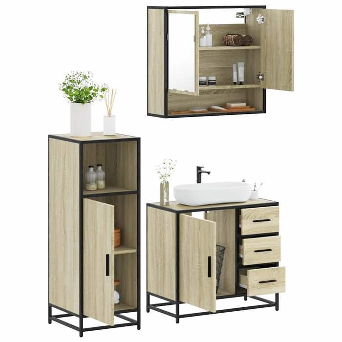 VidaXL 3-piece Bathroom Furniture Set Sonoma Oak, Bathroom Cabinet, Bathroom Cupboard, Furniture 3300986