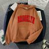 Women Hoodie Brooklyn Letter Print Fleece Lined Thick Oversized Loose Mid-Length Pullover Hooded Sweatshirt Korean Lazy Style Autumn Winter Casual Top