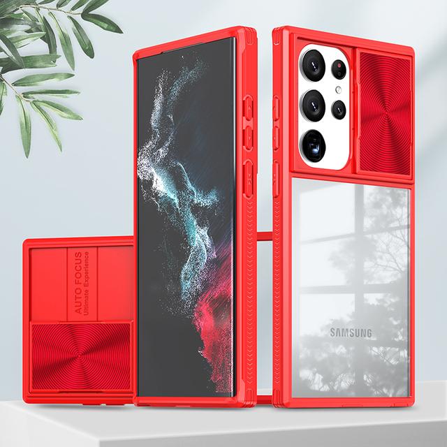 

Прозрачный чехол для Samsung Galaxy S22 S23 Ultra Plus 5g, крышка объектива с раздвижным окном, дизайнерский чехол для телефона Samsung S22plus S23plus For Galaxy S23