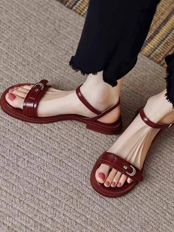 

Женские летние сандалии на плоской подошве из натуральной мягкой кожи, новые удобные сандалии с круглым носком и мягкой подошвой, нескользящие сандалии на одном ремешке 40 коричневый