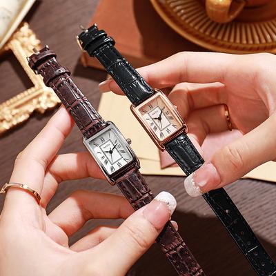 Casual Rectangular Women Small Dial Watch Roman Numerals Premium Leather Strap Black Women Exquisite Wristwatch Relogio