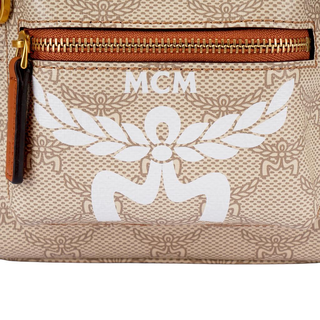 MCM Stark Lauretos Monogramm Beschichtetes Canvas und Leder Mini Rucksack Damen Rucksack Beige MMKESVE03I9001