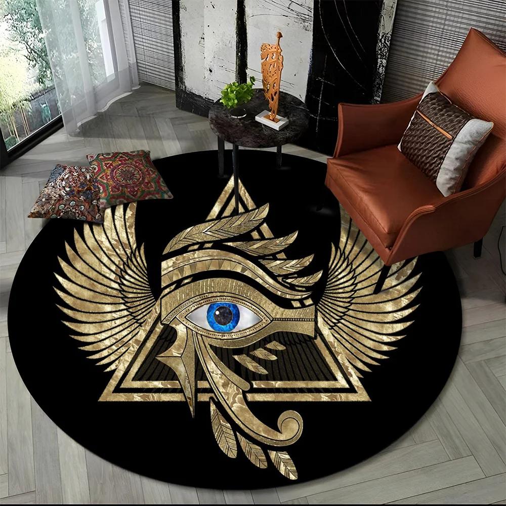 Egyptian Ideographic Symbols Eye of Horus Round Carpet Rug for Living Room Bedroom Child Decor,Pet Area Rug Non-slip Floor Mat