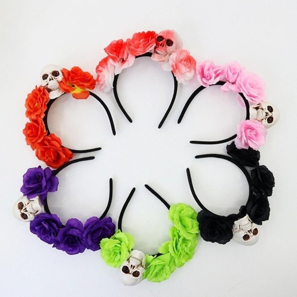 Halloween Decor Skull Head Headband Simulation Flower Gothic Flower Hairband  Party