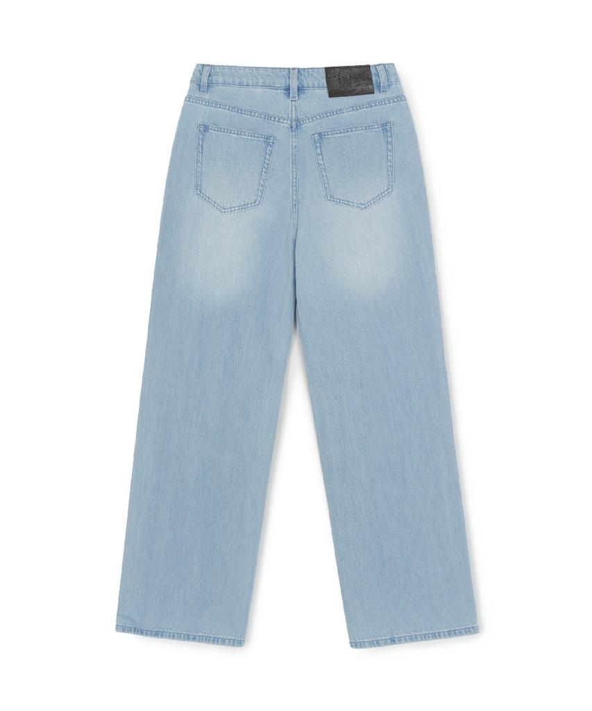 Emelbi Women'S Basic Small Logo Summer Tencel Wide Denim Pants Ny (L.Blue)