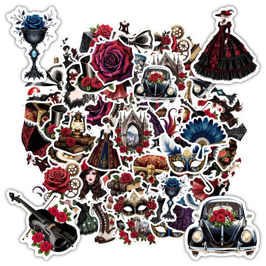 35pcs Gothic Vintage Stickers Elegant Floral DIY Stickers Stickers For Notebook Luggage Mobile Phone Cup Guitar DIY