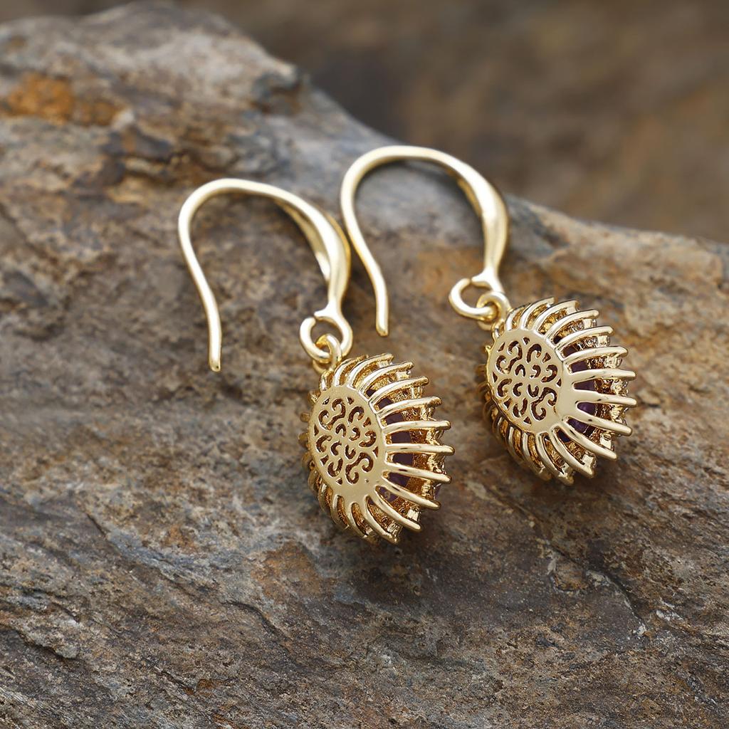 Natural amethyst earrings, retro court style sunflower zircon earrings, light luxury temperament women's earrings.