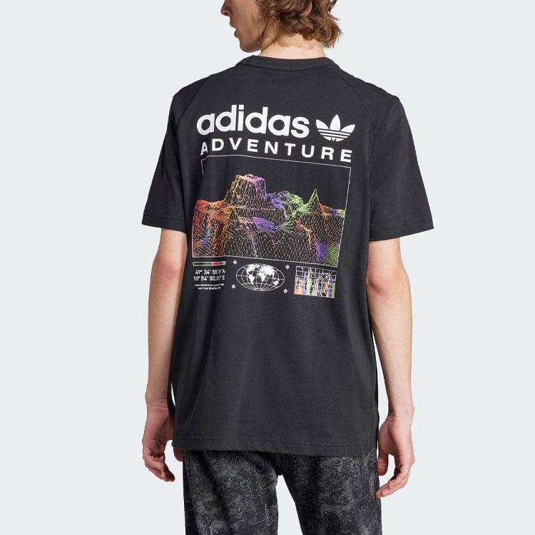 Adidas Originals Adventure Grafik-T-Shirt mit Buchstaben-Logo-Print Herren Tops Schwarz IL5171